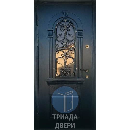 металлическая дверь с ковкой и тройным стеклопакетом