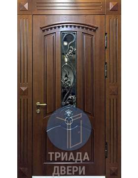 металлическая дверь с тройным стеклопакетом и коваными элементами