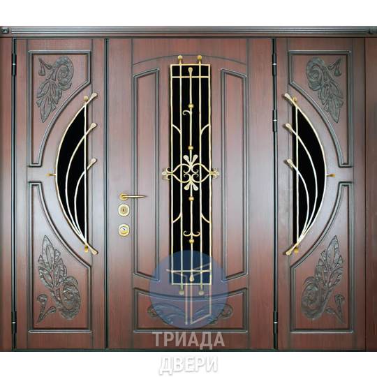 двустворчатая элитная дверь с боковой вставкой и отделкой мдф