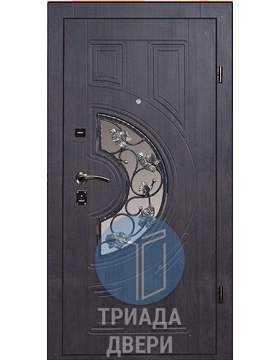 стальная наружная дверь с ковкой и стеклом